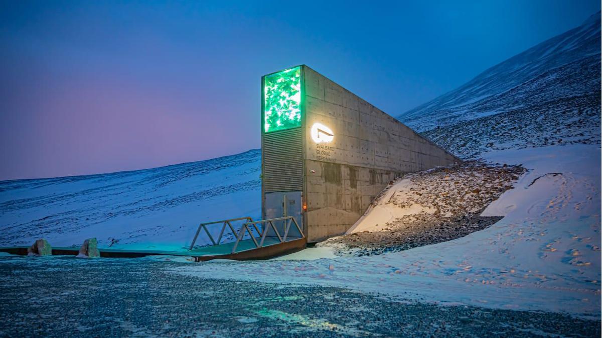 Entrada al banco mundial de semillas del Ártico