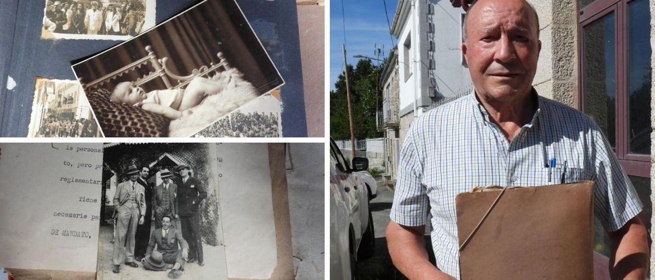 Avelino Prado y varios documentos que encontró en edificios en demolición.