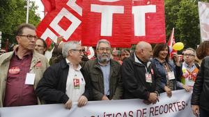 Toxo i Méndez, en la capçalera de la manifestació de l’1 de maig a Madrid d’aquest divendres.