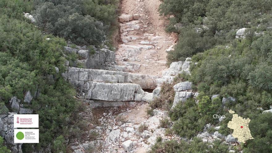 Imágenes aéreas del barranco del Peral en Chiva, afectado por la dana
