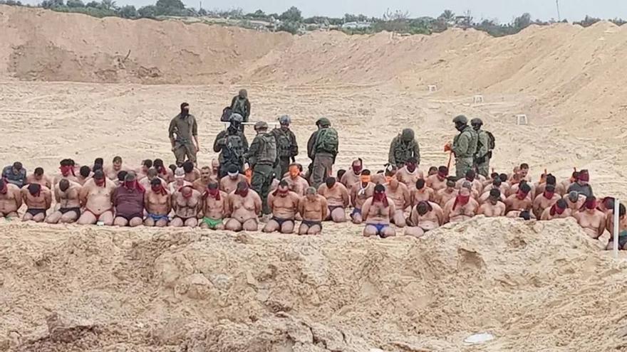 Polémicas imágenes del Ejército israelí con palestinos maniatados y semidesnudos