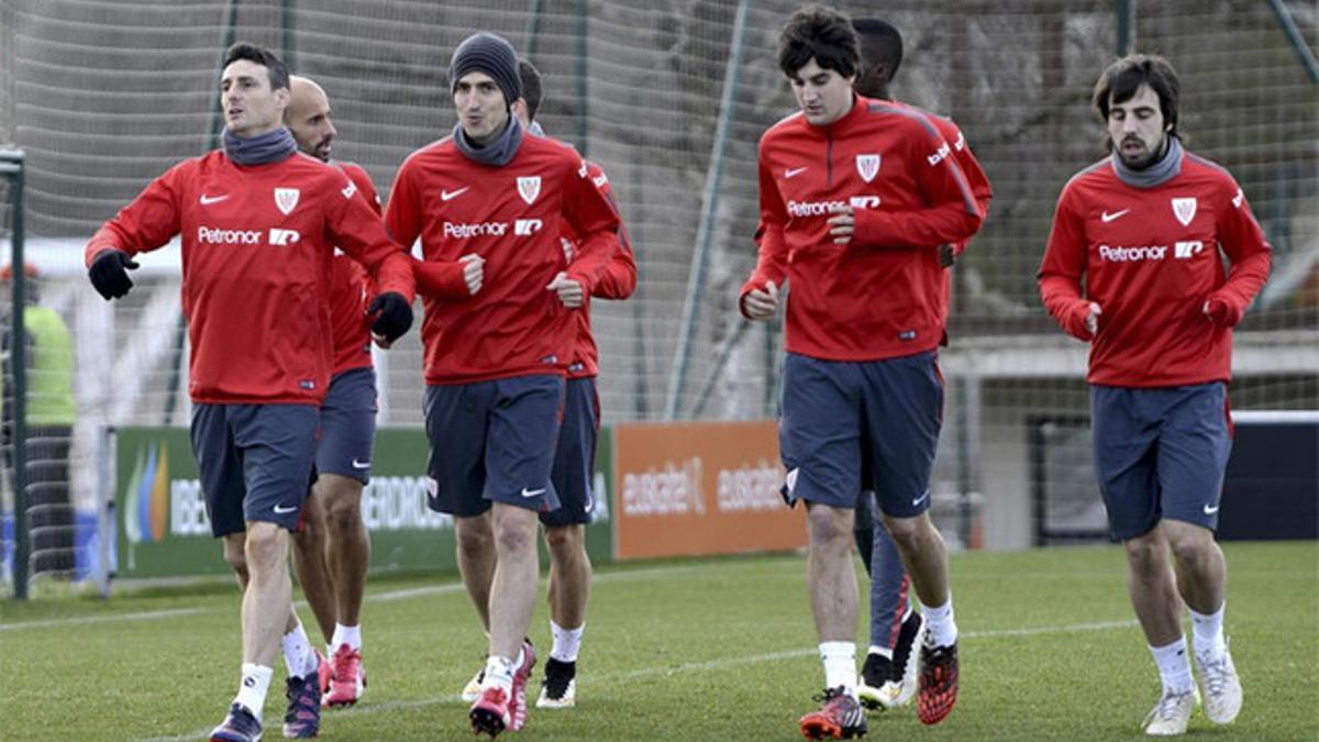 Los jugadores del Athletic durante la sesión de entrenamiento