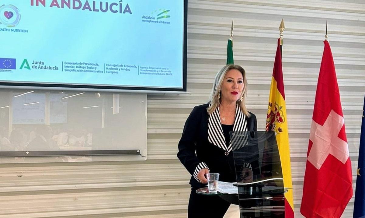 La consejera de Economía, Hacienda y Fondos Europeos, Carolina España, en el acto celebrado en el Málaga TechPark (PTA).