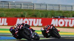 89 MARTIN Jorge (spa), Aprilia Racing, Aprilia RS-GP26, action with 72 BEZZECCHI Marco (ita), Aprilia Racing, Aprilia RS-GP26 during the 2026 MotoGP Estrella Galicia 0,0 Grand Prix of Brazil, at the Autódromo Internacional de Goiânia – Ayrton Senna from March 20 to 22, Brazil - Photo Studio Milagro / DPPI AFP7 21/03/2026 ONLY FOR USE IN SPAIN. GIGI SOLDANO / DPPI Media / AFP7 / Europa Press;2026;MARS;MOTO;MOTORBIKE;MOTORCYCLE;Motorsport;Sport;MOTO - MOTO GP - BRAZIL GRAND PRIX 2026