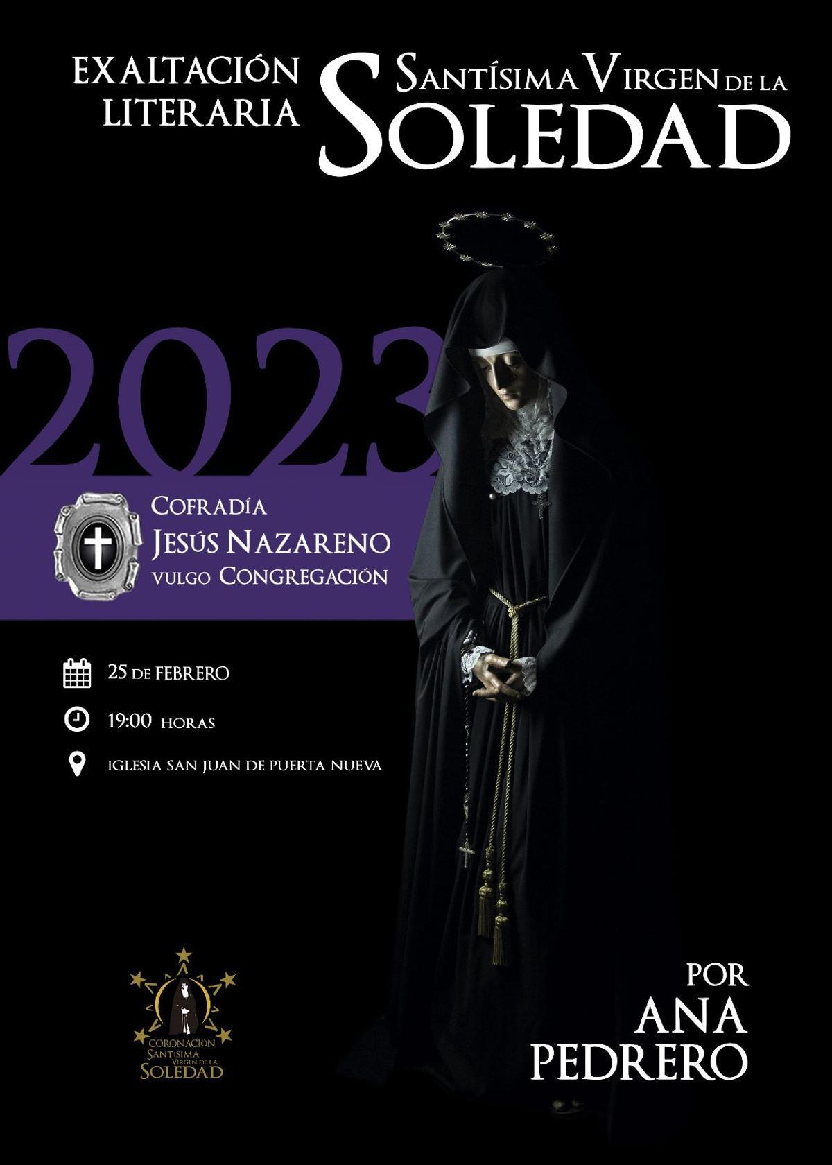 Cartel del acto de la exaltación literaria a la Virgen de la Soledad de Zamora.