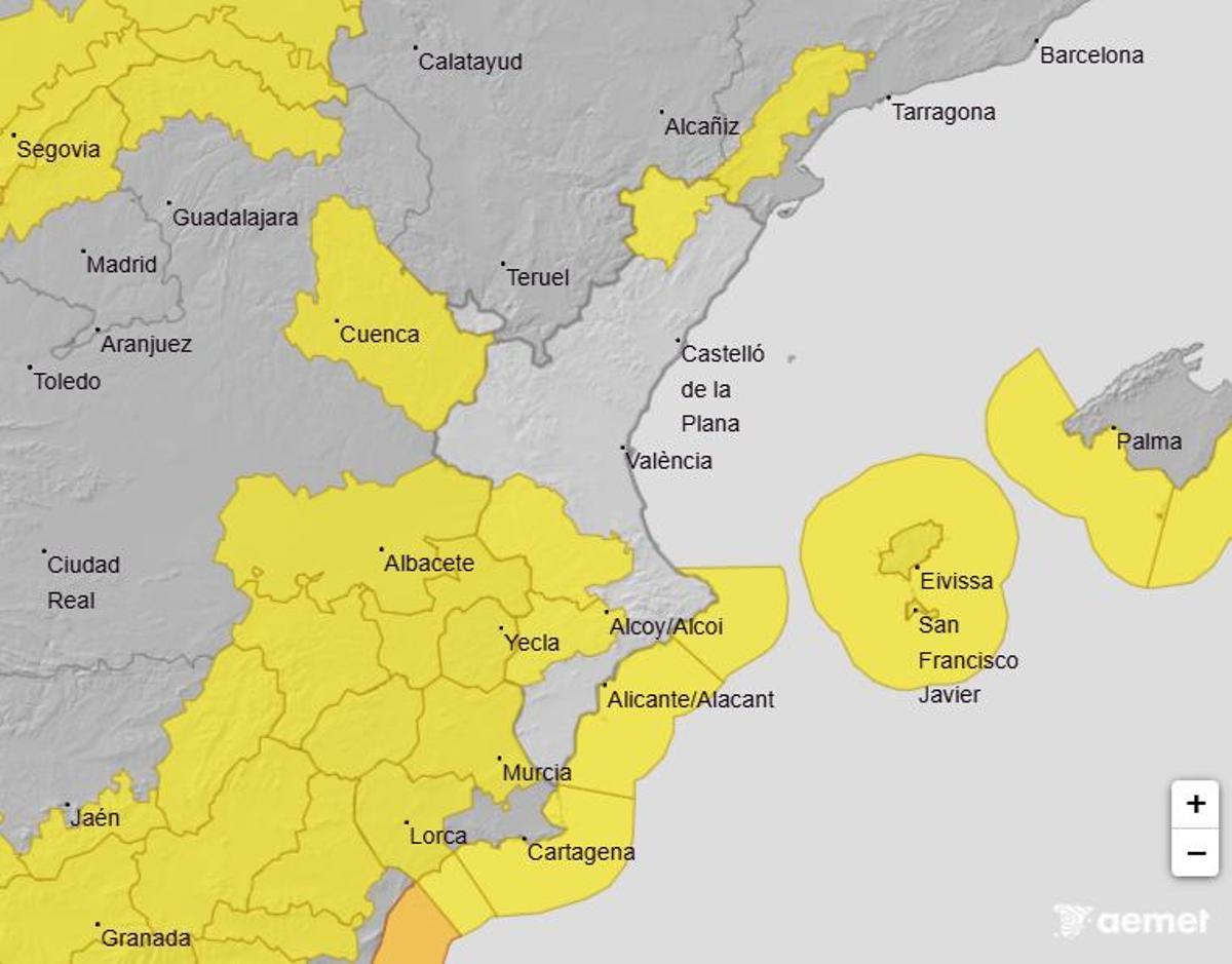 Aemet lanza un triple aviso amarillo por viento en la Comunitat Valenciana.
