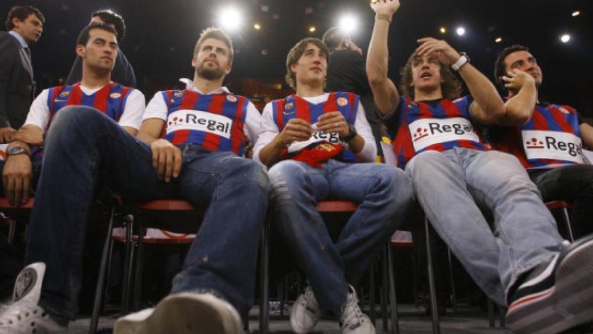 Puyol, Busquets, Bojan, Xavi y Piqué en la Final Four de París 2010