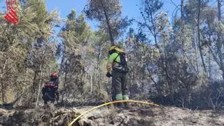 El viento complica la extinción del fuego y los bomberos luchan por evitar que las llamas pasen del barranco de la Maimona