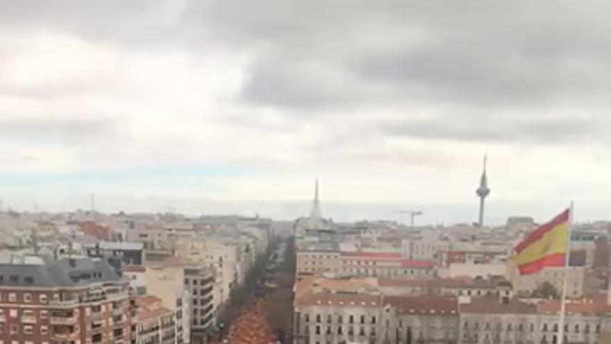 Manifestación contra Pedro Sánchez esta mañana en la plaza Colón de Madrid