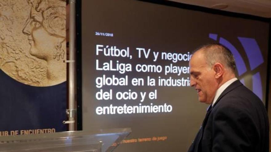 Javier Tebas, ayer en el Club de Encuentro de València.