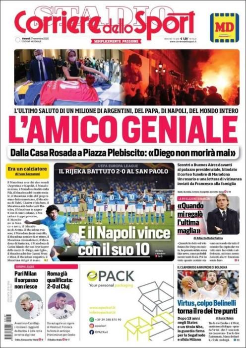 Portada CORRIERE DELLO SPORT viernes 27 noviembre