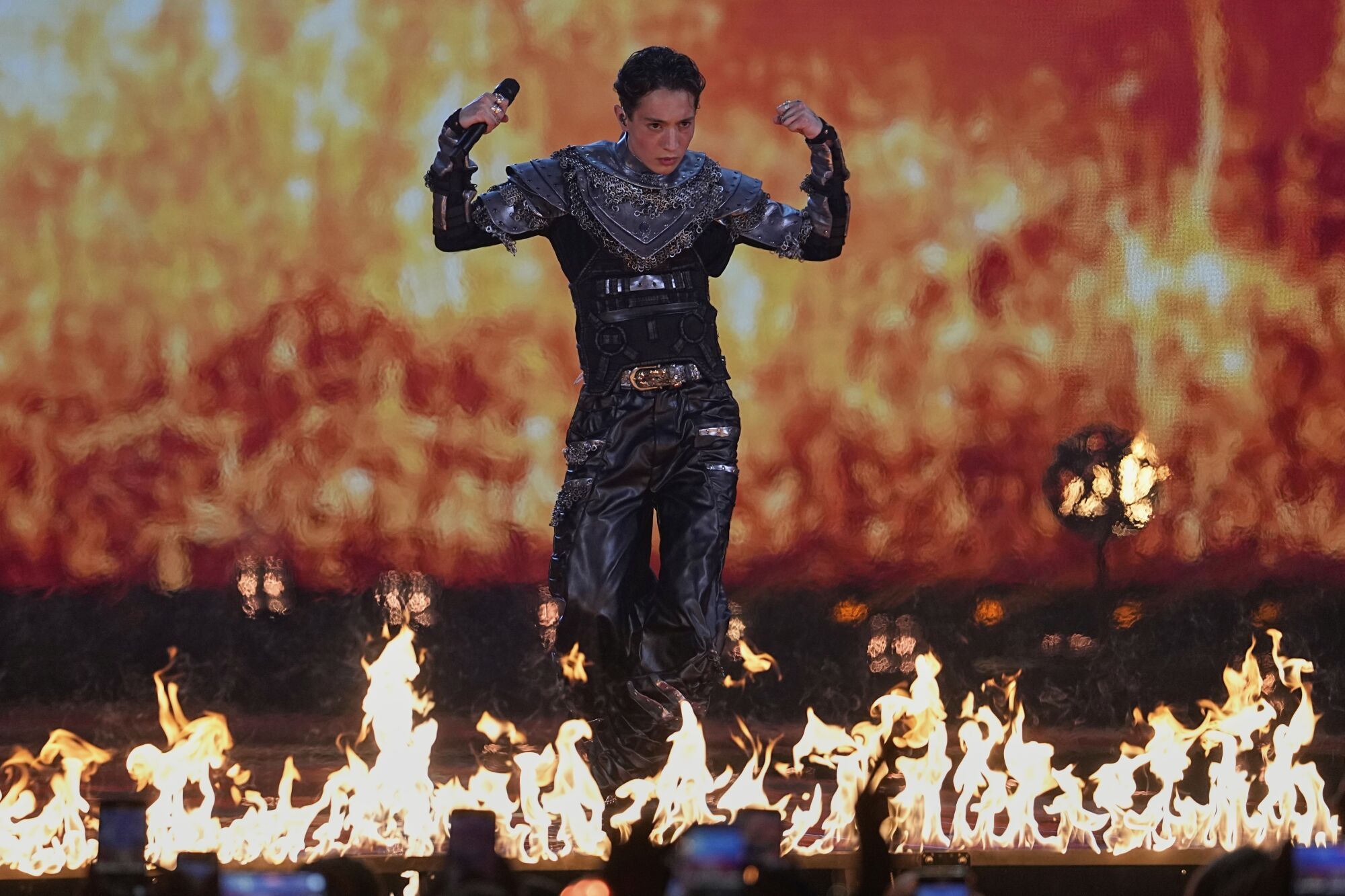 Kyle Alessandro from Norway performs the song "Lighter" during the Grand Final of the 69th Eurovision Song Contest, in Basel, Switzerland, Saturday, May 17, 2025. (AP Photo/Martin Meissner)