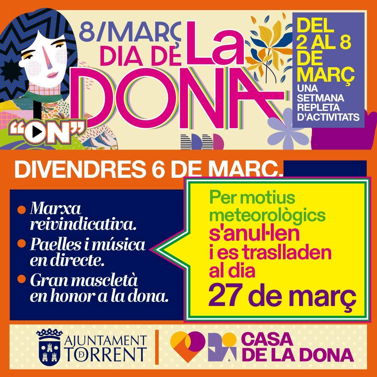 Cartel del aplazamiento de las principales actividades al día 27.