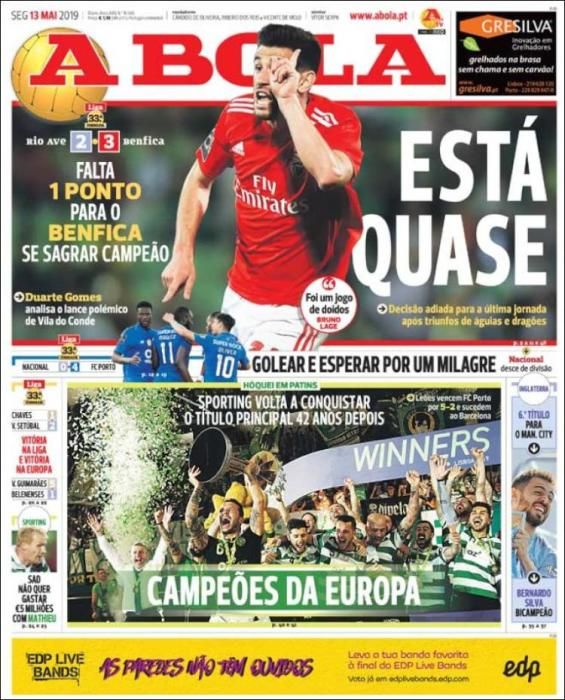 Portada A BOLA lunes 13 de mayo de 2019