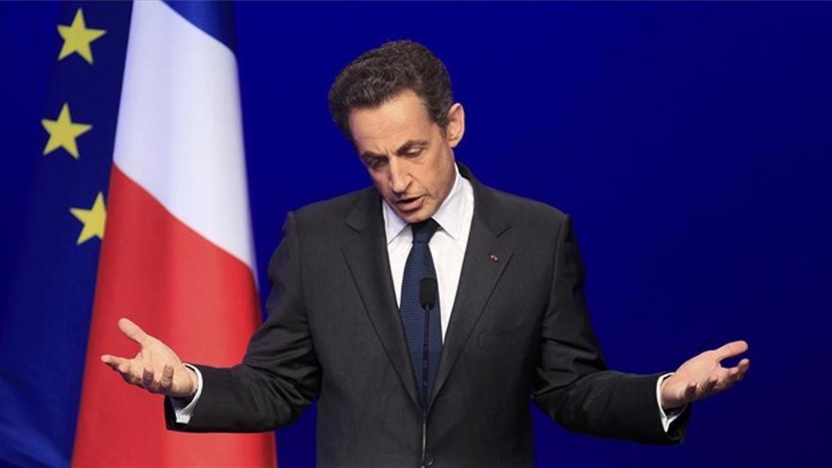 Sarkozy, en el acto en el que ha reconocido su derrota.