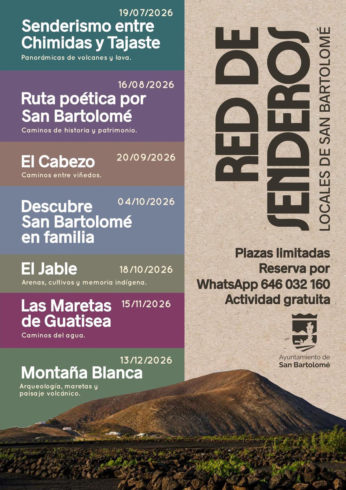 Cartel de rutas guiadas este año en San Bartolomé.