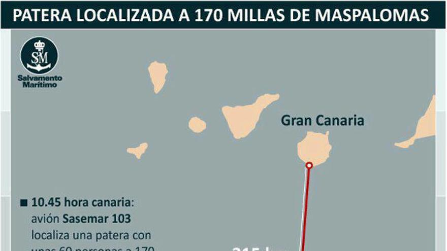 Salvamento localiza a 315 Km de Canarias una patera con unas 60 personas