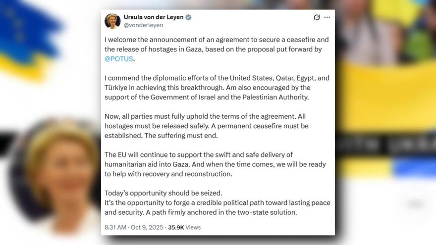 Von der Leyen celebra la primera fase del acuerdo de paz para Gaza