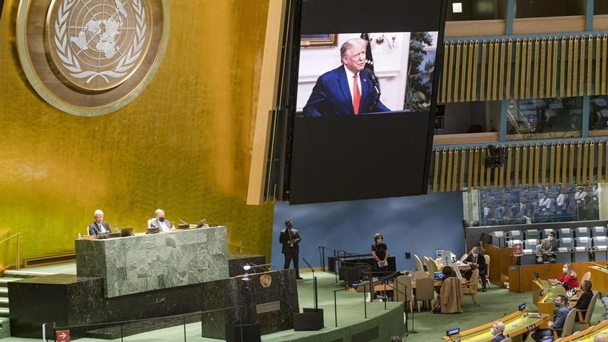 El presidente de Estados Unidos Donald Trump interviene por videoconferencia en la Asamblea General de la ONU en Nueva York.