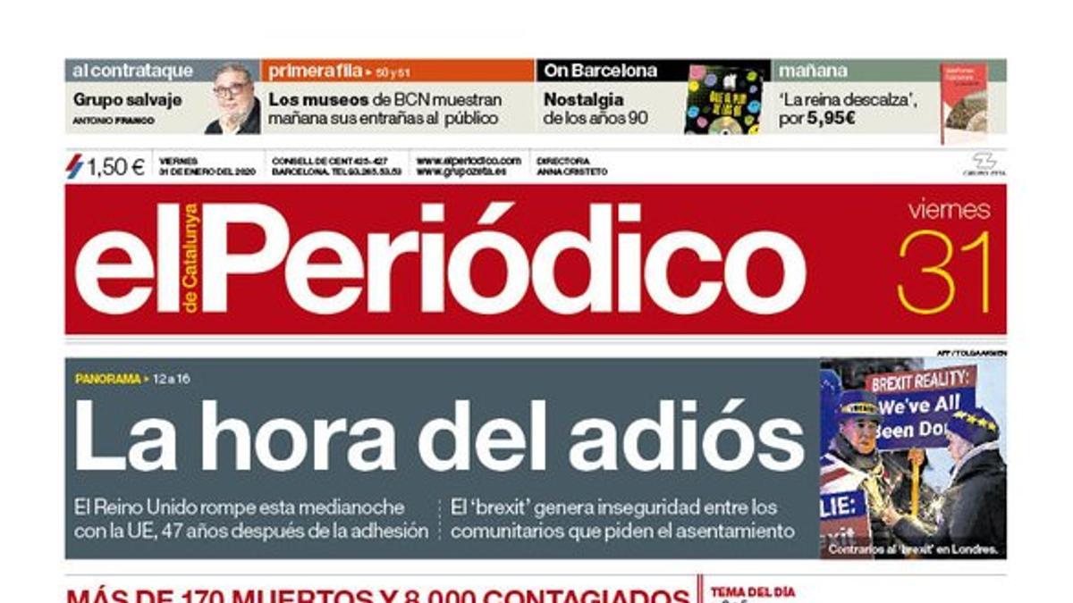 La portada de EL PERIÓDICO del 31 de enero del 2020.