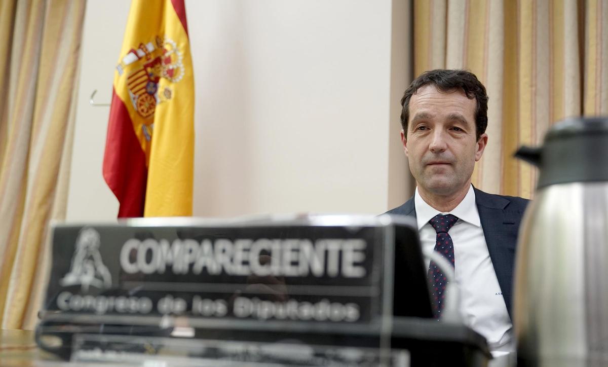 Ángel Escribano, presidente de Indra, en la Comisión Mixta de Seguridad Nacional, en el Congreso de los Diputados.