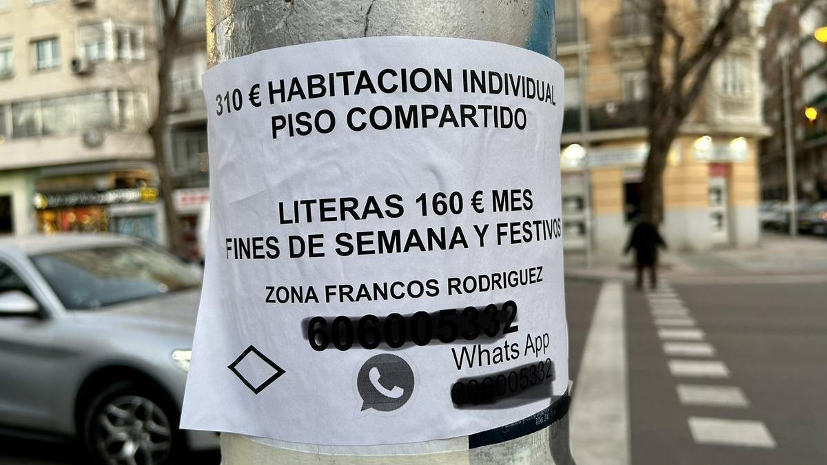 Cartel de alquiler de literas.