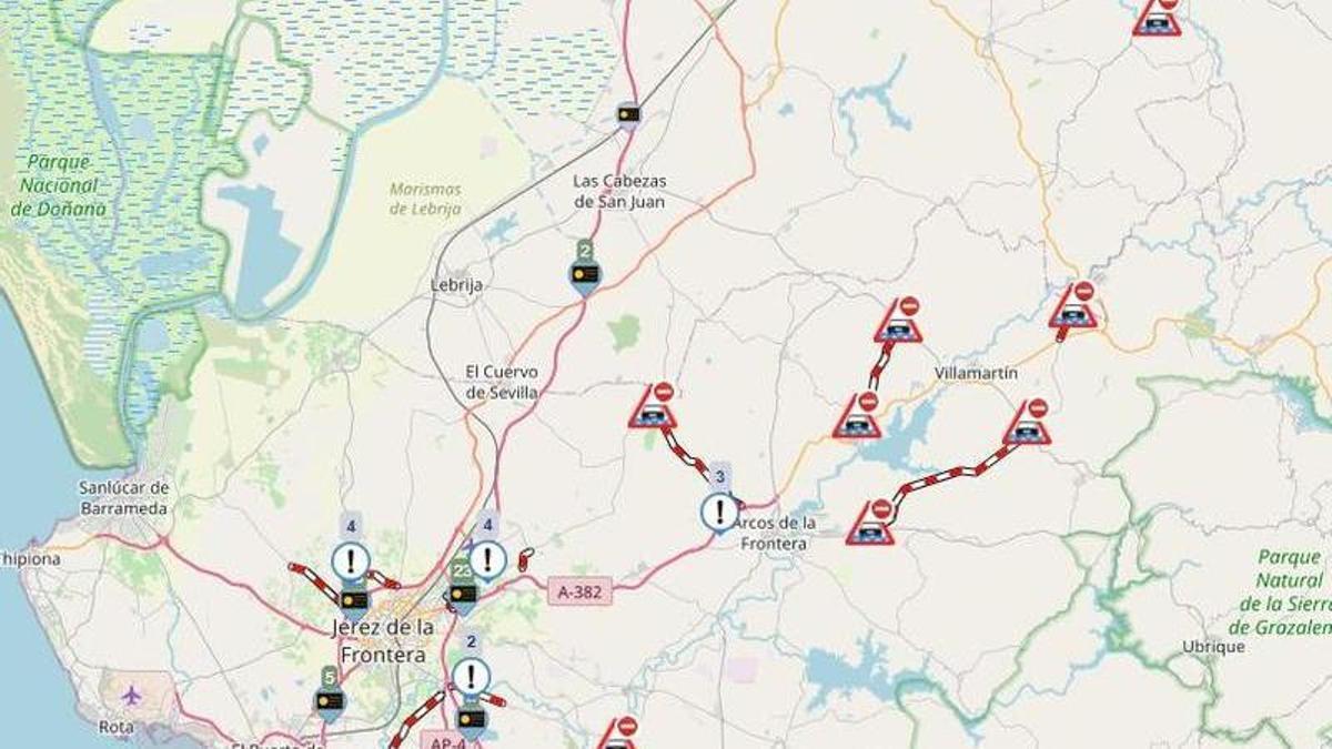 Carreteras cortadas este jueves de la red secundaria en Andalucía