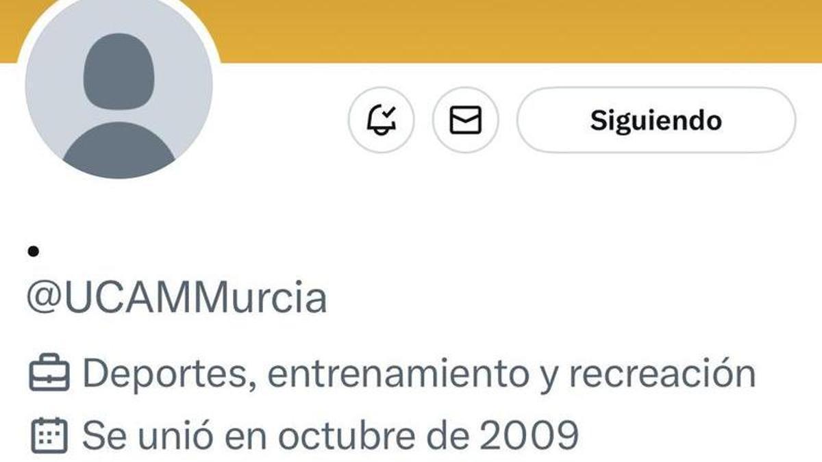 Imagen actual del perfil de la cuenta del UCAM Murcia en la red social X