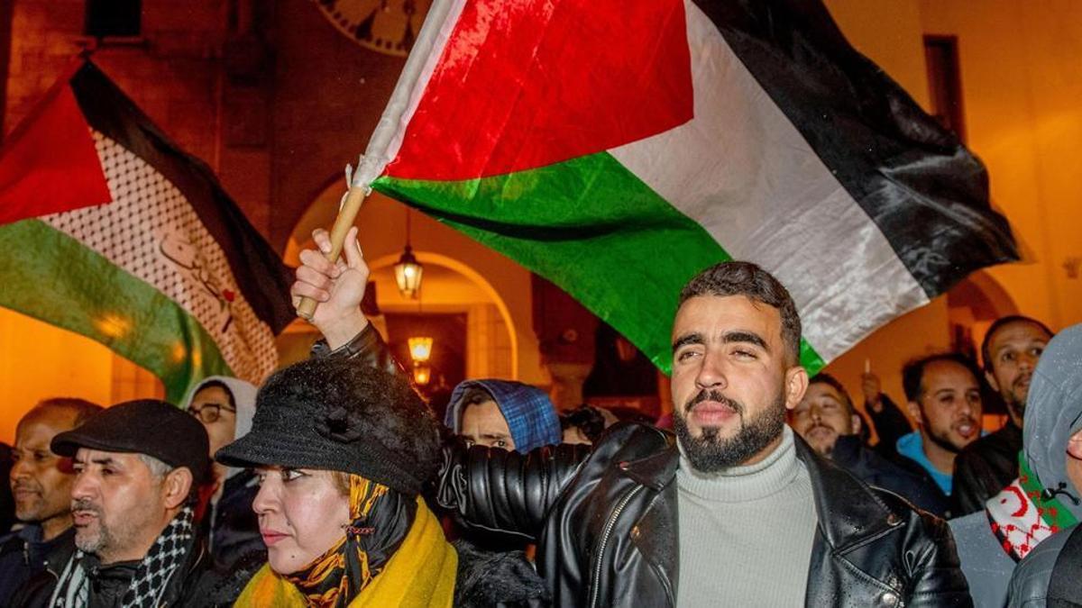 Manifestación de apoyo a los palestinos en las calles de Rabat, el pasado 29 de marzo.