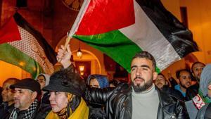 Manifestación de apoyo a los palestinos en las calles de Rabat, el pasado 29 de marzo.