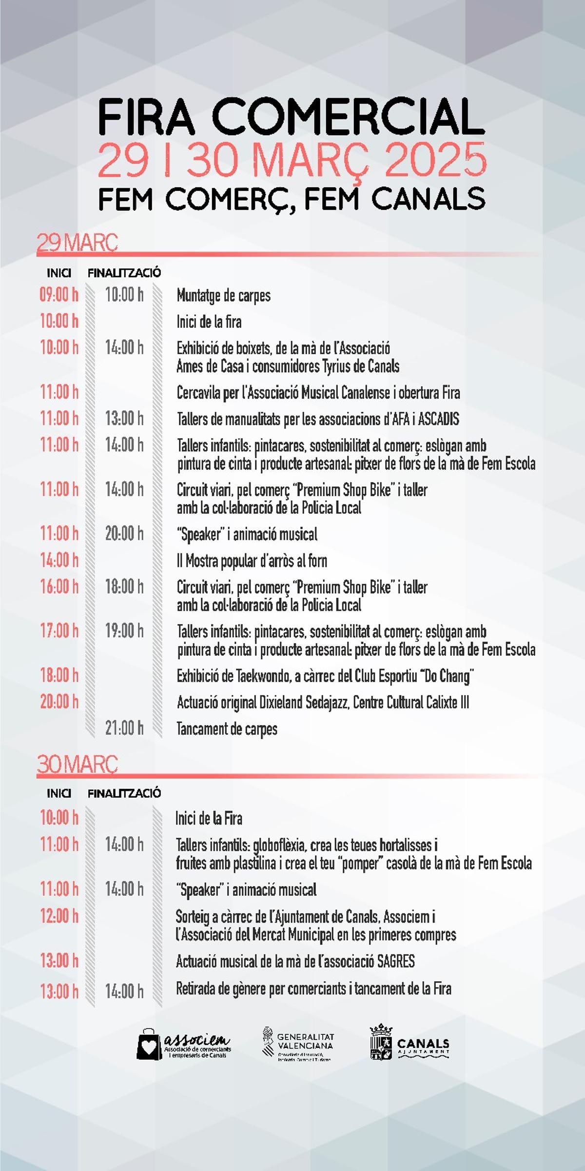 Actos programados en la feria comercial de Canals.