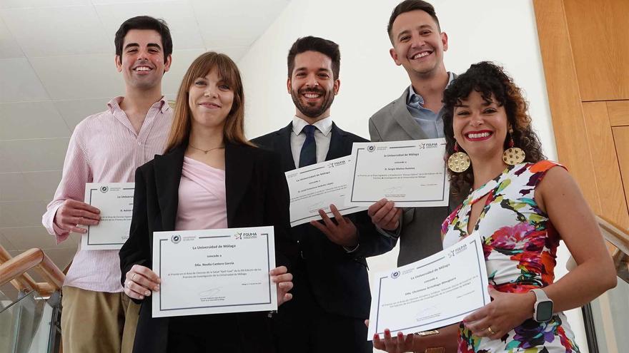 Los jóvenes investigadores galardonados con los premios de investigación de la Universidad de Málaga y la Fundación General de la UMA.