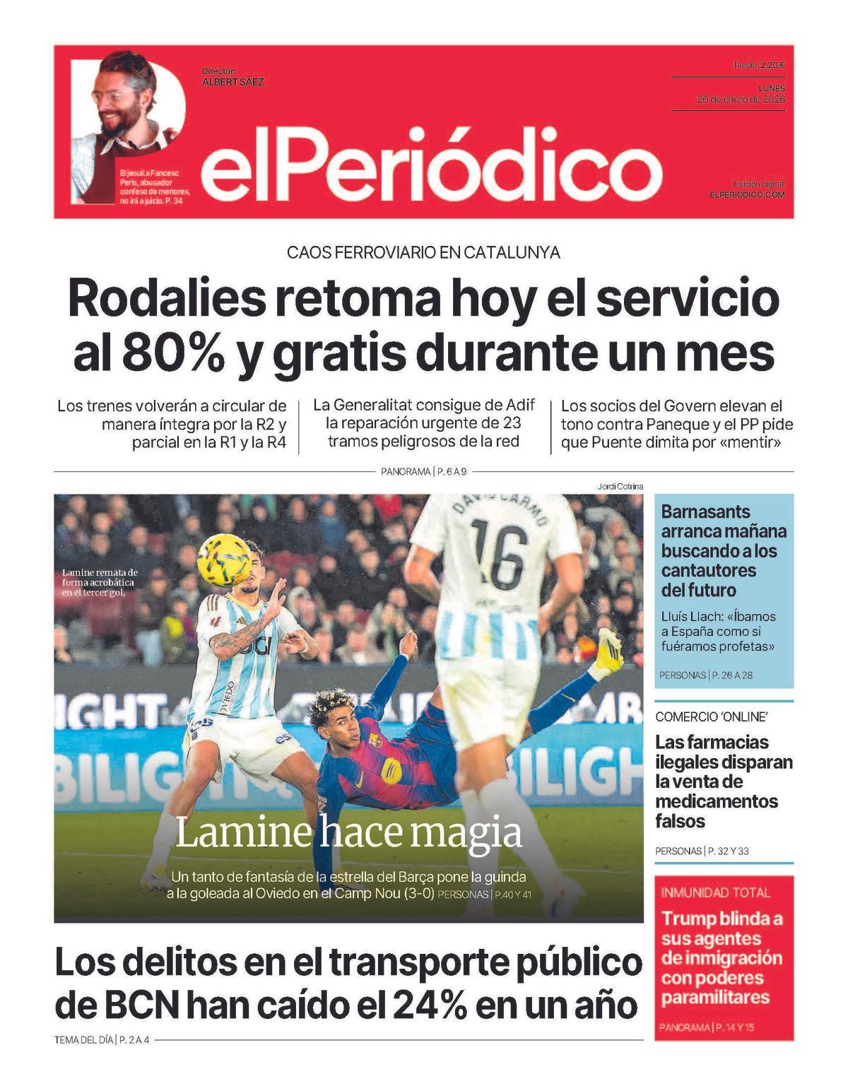 La portada de EL PERIÓDICO del 26 de enero de 2026