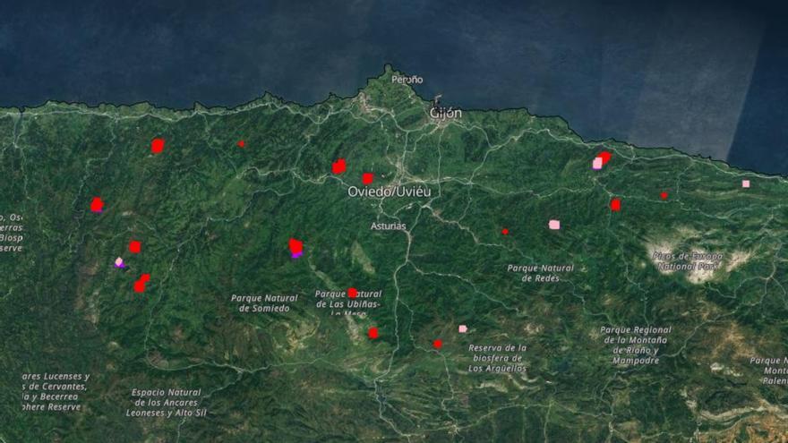 El mapa en tiempo real de los incendios en Asturias