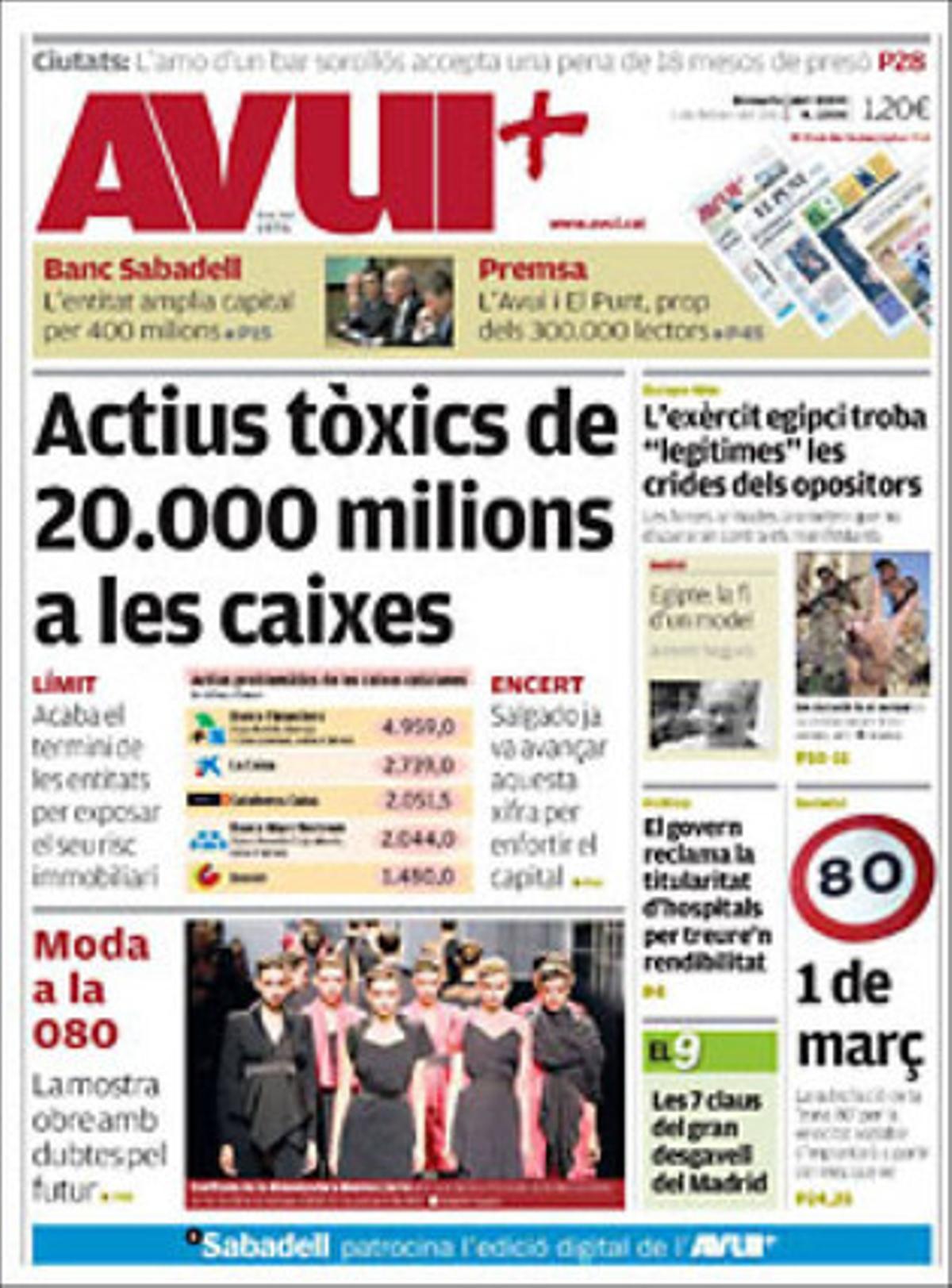 ’Avui’ també dóna rellevància al fet que el fracàs escolar de l’Estat espanyol és el més alt de la Unió Europea, i que Felip Puig es compromet a no utilitzar els radars que controlen el trànsit per recaptar.