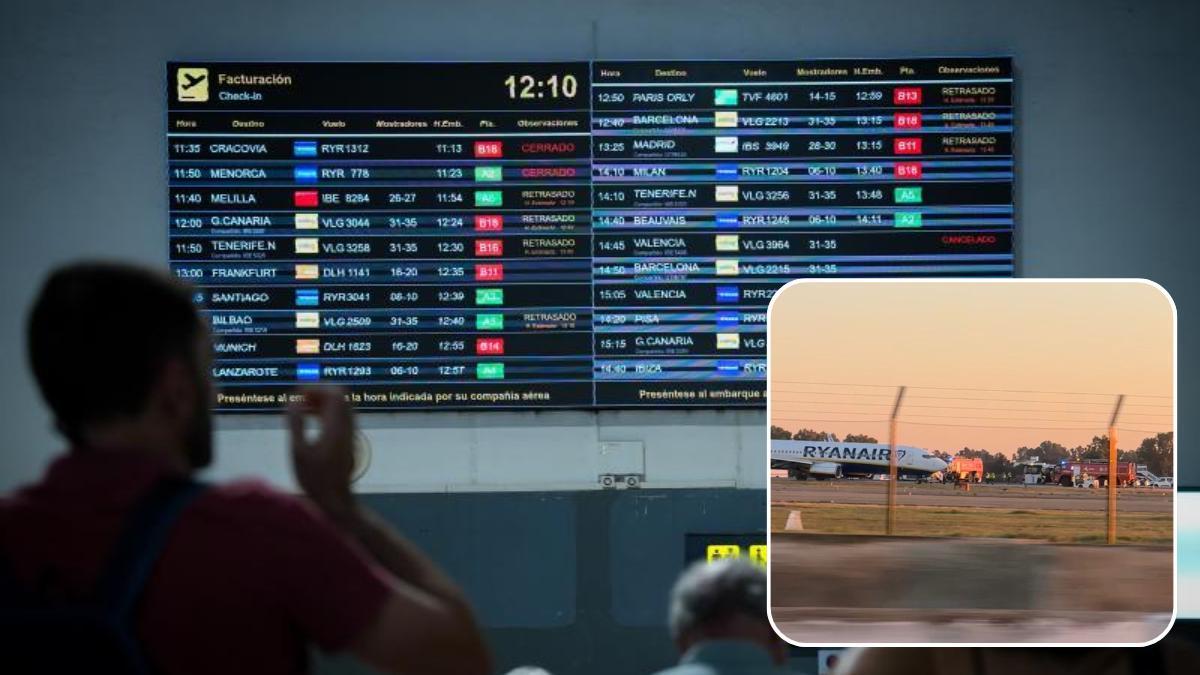 Pantalla informativa con vuelos y embarques retrasados en el Aeropuerto de San Pablo