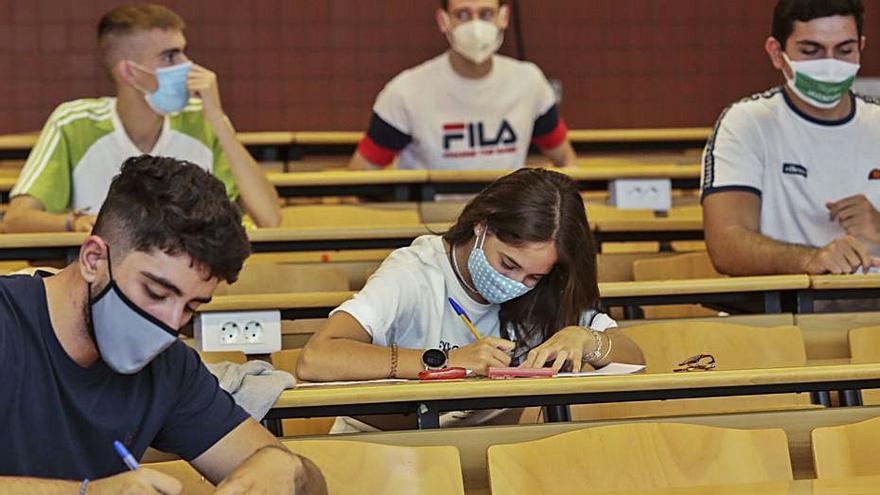 Estudiantes realizan un examen de Selectividad en la UMH el año pasado