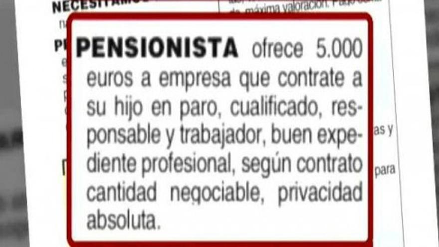 Un pensionista ofrece 5000 euros a quien contrate a su hijo