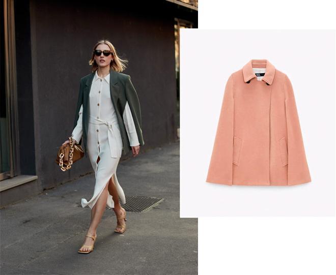 Abrigo capa: look visto en el 'street style' de Milán y diseño rosa de Zara