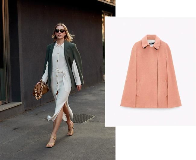 Abrigo capa: look visto en el 'street style' de Milán y diseño rosa de Zara