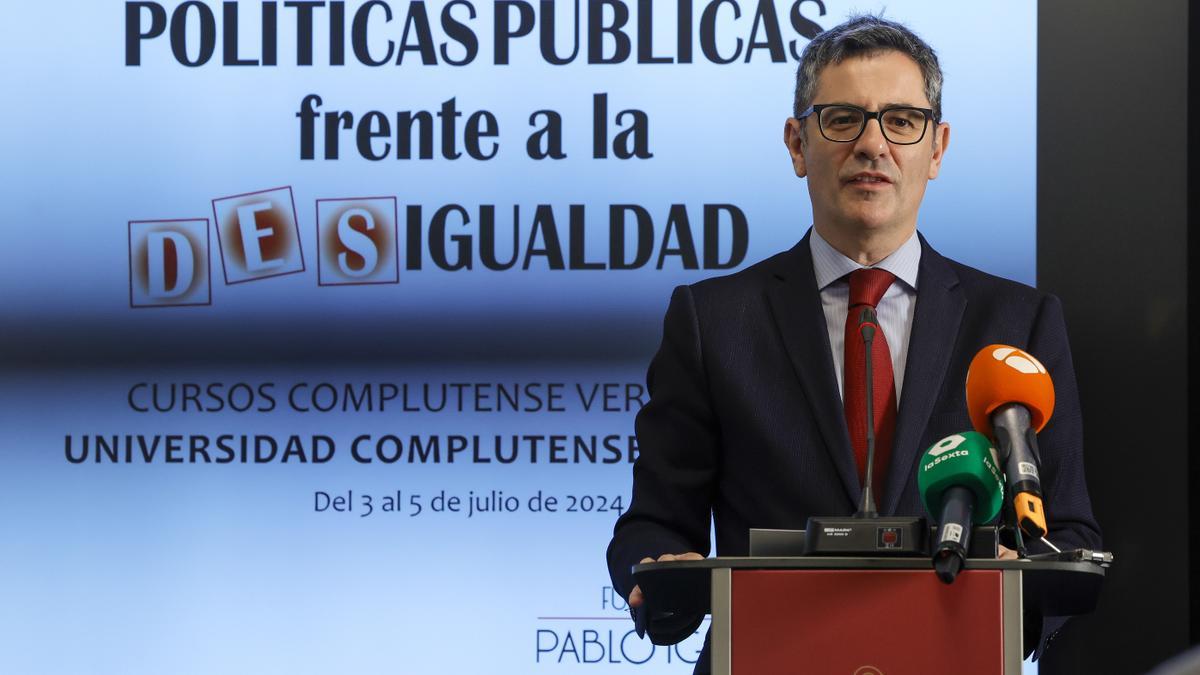 Bolaños inaugura el curso 'Políticas públicas frente a la desigualdad&quot; en El Escorial