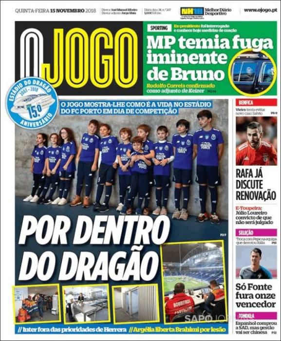 Portada O JOGO jueves 15 noviembre 2018