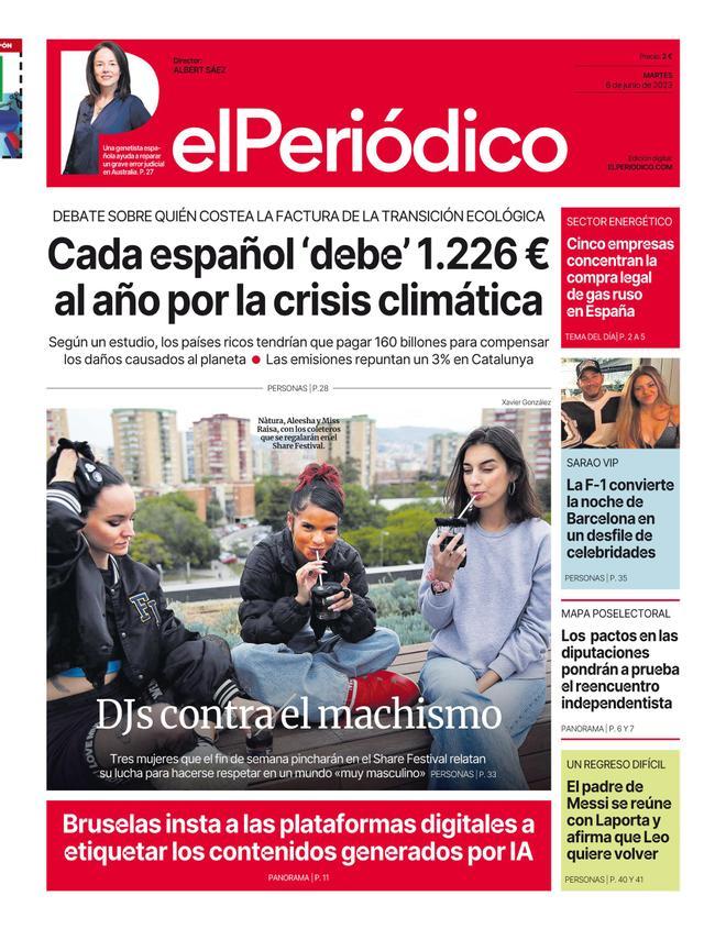 La portada d’EL PERIÓDICO del 6 de juny del 2023