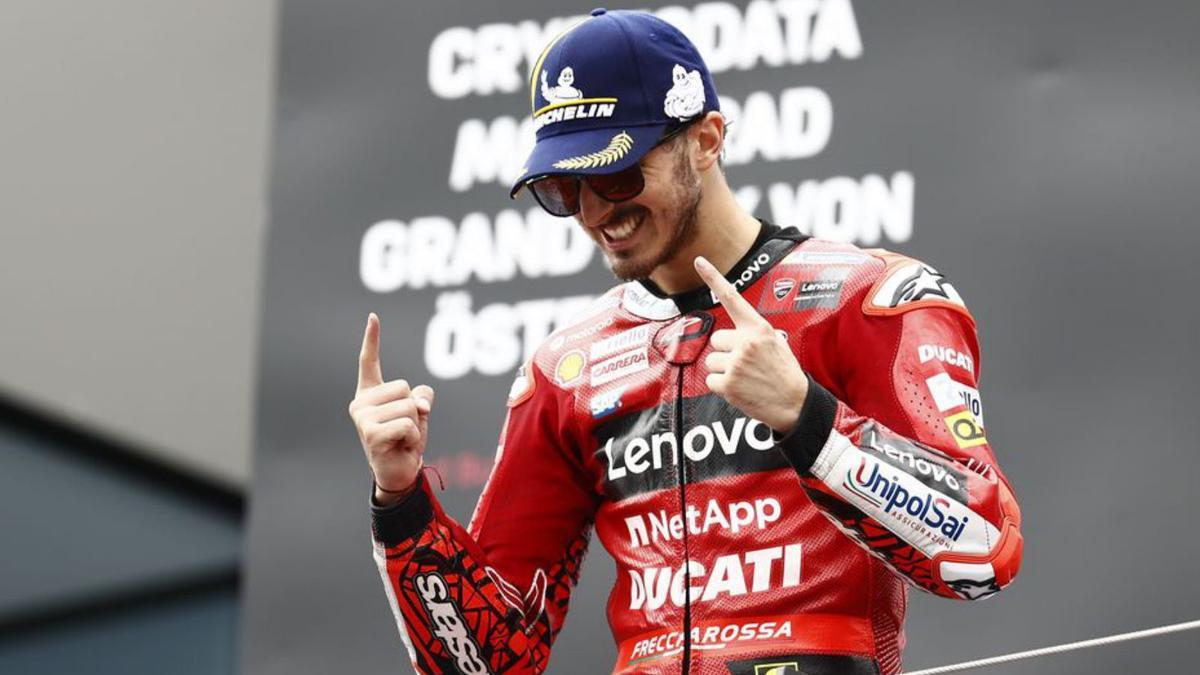 Bagnaia celebra la tercera victòria del curs a Àustria. | EUROPA PRESS