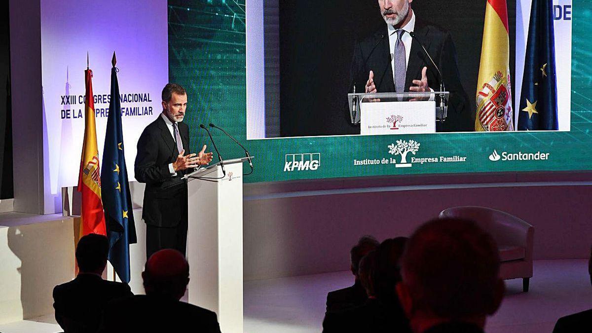 Felipe VI, durante su intervención en el Congreso de la Empresa Familiar.