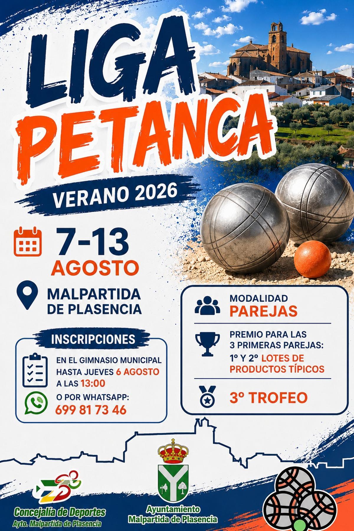 Cartel del torneo de petanca de agosto en Malpartida de Plasencia.