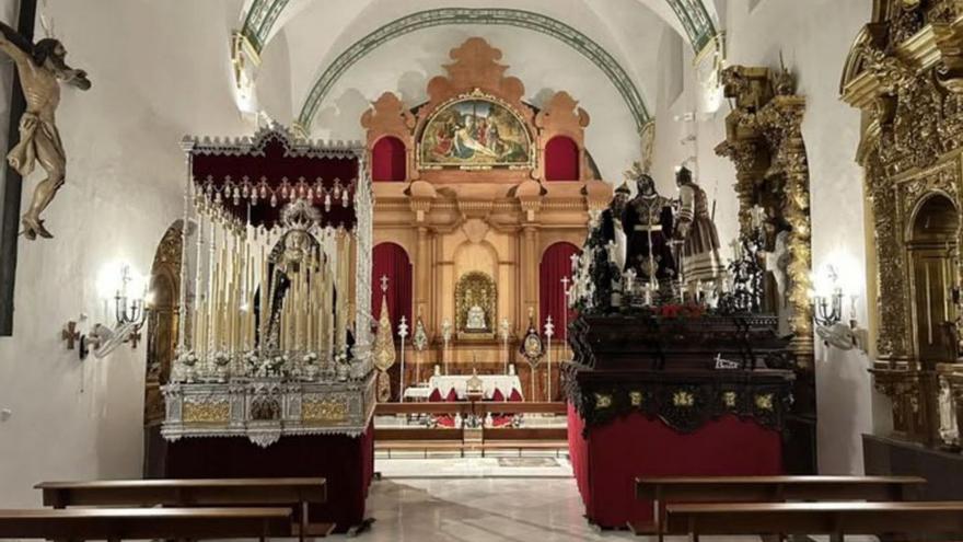 Los titulares de la hermandad del Perdón en la capilla de San Roque.