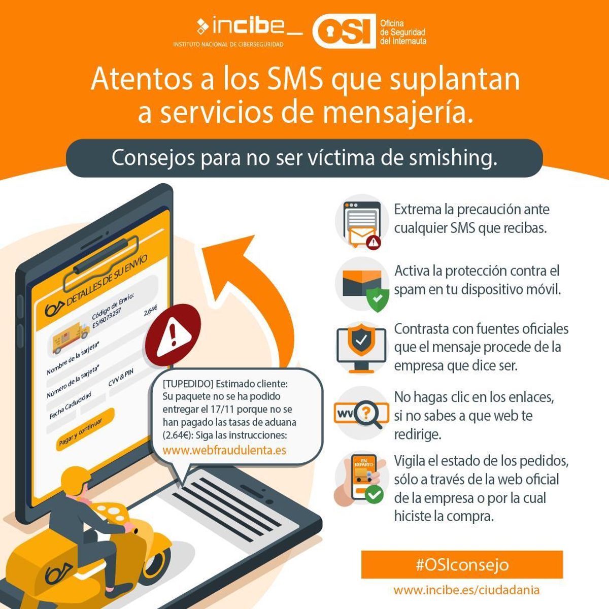 Los estafadores pueden suplantar a servicios de paquetería a través de SMS