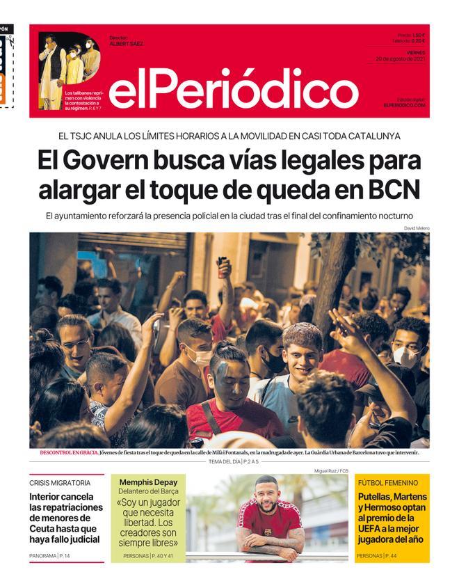 La portada d’EL PERIÓDICO del 19 d’agost del 2021