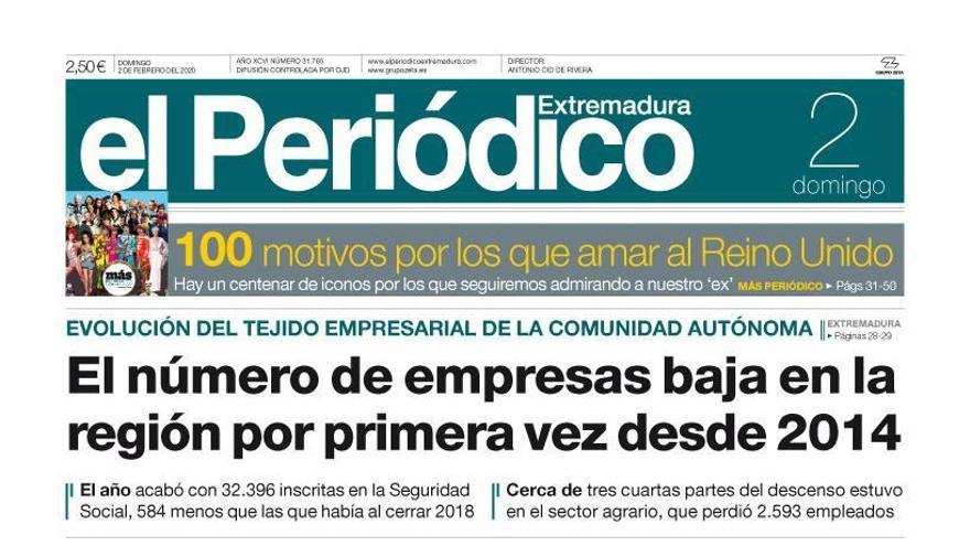 Esta es la portada de EL PERIÓDICO EXTREMADURA correspondiente al día 2 de febrero del 2020